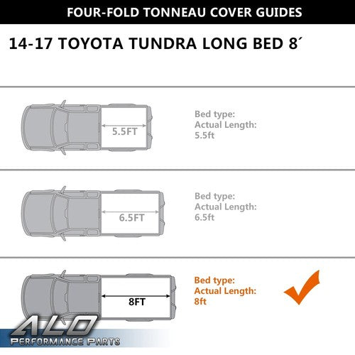 Solid Spare Four-Fold Tonneau Cover 8Ft Long Bed Fit For 14-21 Toyota Tundra Lock
