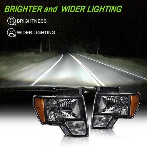 Solid Spare Black Headlights+Tail Lights Brake Lamps Fit For 2009-2014 Ford F150 Pickup