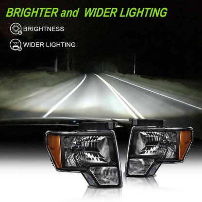 Solid Spare Black Headlights+Tail Lights Brake Lamps Fit For 2009-2014 Ford F150 Pickup