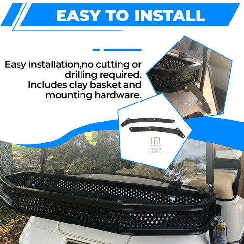 Solid Spare Heavy Duty Front Clay / Cargo Basket For EZGO TXT Golf Cart w/ Mounting Brackets