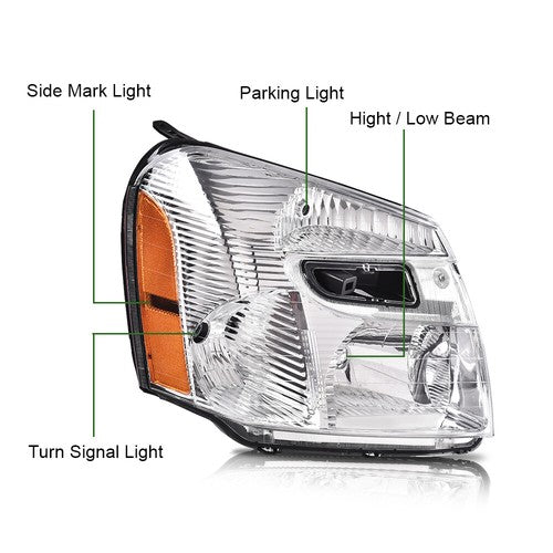 Solid Spare Fit For 05-09 Chevy Equinox Clear Lens Chrome Housing Headlights Left+Right
