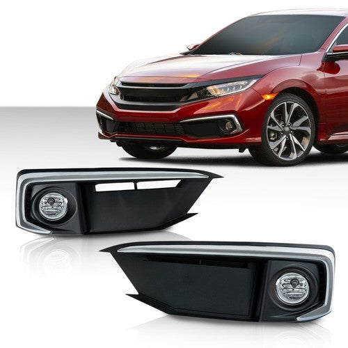 Solid Spare Fit For 2019-2020 Honda Civic Sedan Coupe Front Bumper Fog Lights+Switch+Bezels