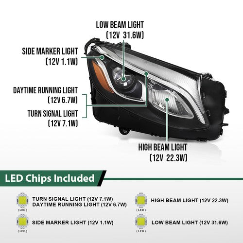 Solid Spare LED Headlight w/o AFS Right Side RH Fit For 16-19 Mercedes Benz GLC-Class