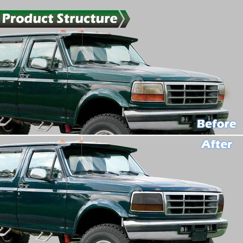 Solid Spare Fit For 1992-1996 Ford F150 F250 F350 Bronco Smoke Headlights Replacement Lens