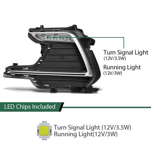 Solid Spare LED DRL Daytime Running Light Fit For 17-18 Hyundai Elantra Sport W/ Turn Signal