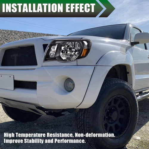 Solid Spare Fit For 2005-2011 Toyota Tacoma Amber/Black Headlights Headlamps Left & Right