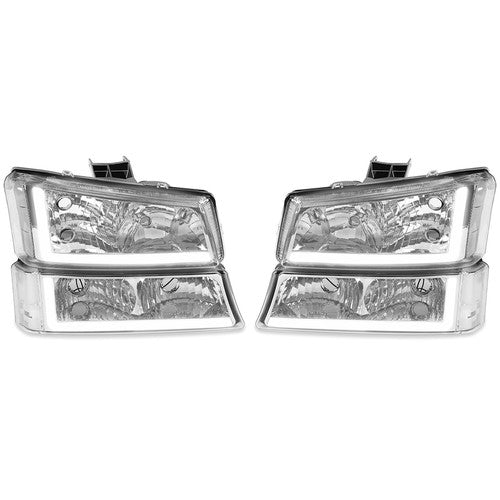 Solid Spare For 2003-2006 07 Chevy Silverado 1500 2500 3500 Headlights+Bumper Light LED DRL