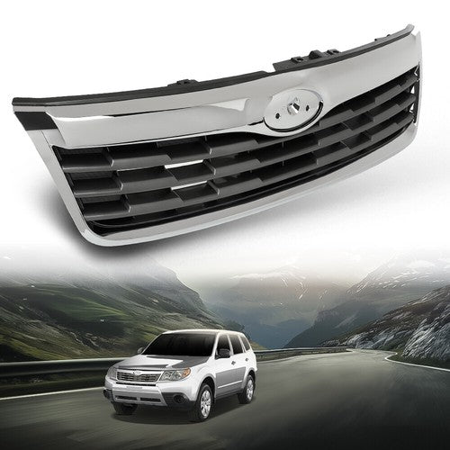 Solid Spare Fit For 2009-2010 Subaru Forester Front Upper Bumper Grille Grill Black Chrome