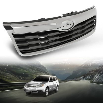 Solid Spare Fit For 2009-2010 Subaru Forester Front Upper Bumper Grille Grill Black Chrome