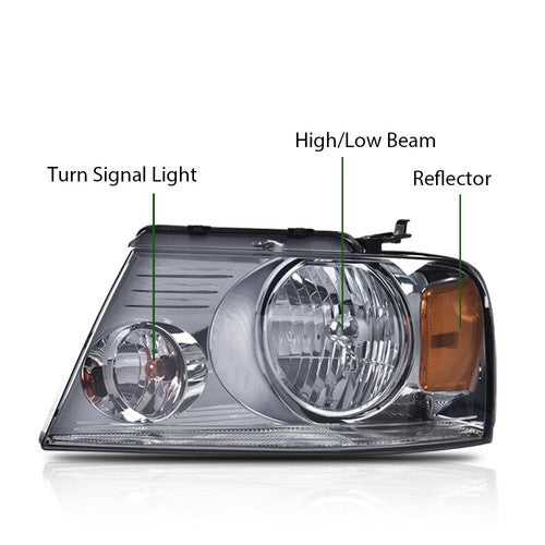 Solid Spare Headlights Fit For 2004-2008 Ford F-150 F150 Pickup Smoke Lens Amber Corner Pair