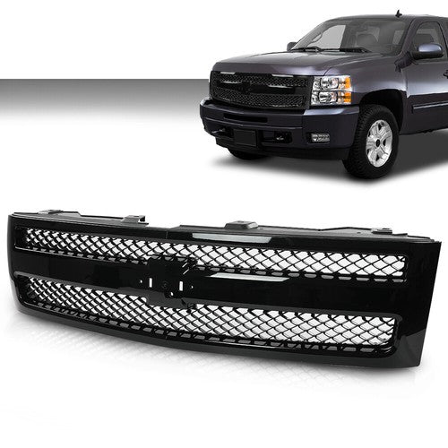 Solid Spare Front Bumper Grille Grill Insert Black Fit For 2007-2013 Chevy Silverado 1500