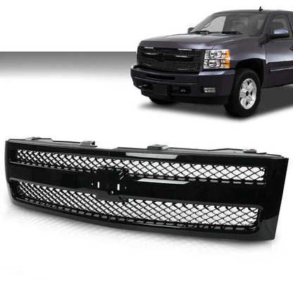 Solid Spare Front Bumper Grille Grill Insert Black Fit For 2007-2013 Chevy Silverado 1500