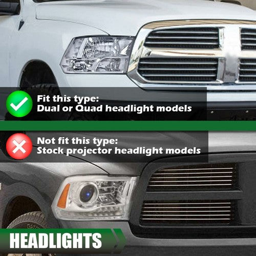 Solid Spare Fit For 09-18 Dodge Ram 1500 2500 3500 Smoke Lens Chrome Headlights Left+Right
