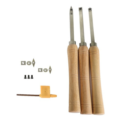 Solid Spare Carbide Woodturning Tool Mini Size 3 Piece Set Includes Diamond Shape Round NEW