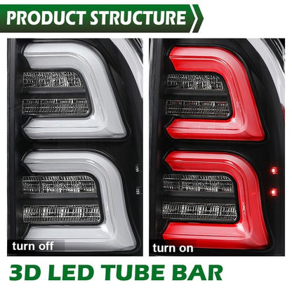 Solid Spare LED Tube Tail Lights Brake Lamps Clear/Black Fit For 2005-2015 Toyota Tacoma