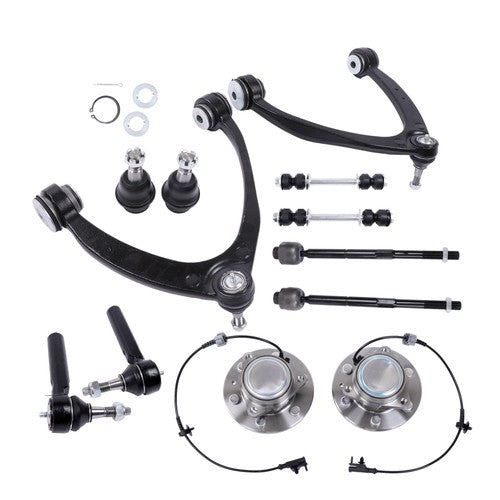 Solid Spare Front Wheel Bearing Hubs Control Arms Suspension Kit For Sierra 1500 2WD 12pc