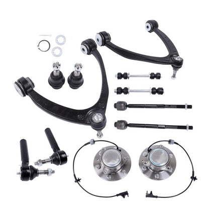 Solid Spare Front Wheel Bearing Hubs Control Arms Suspension Kit For Sierra 1500 2WD 12pc