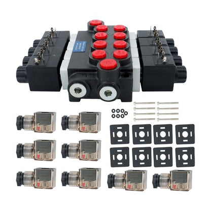 Solid Spare 4 Spool 12V DC Solenoid Hydraulic Control Valve 13GPM 3600PSI Double Acting