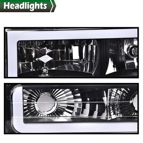 Solid Spare LED DRL Headlights+Bumper Lamps Black Fit For 94-98 GMC C/K Sierra Suburban