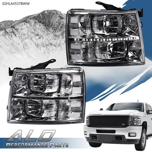 Solid Spare Fit For 07-14 Chevy Silverado 1500 2500 3500 Clear/Chrome LED DRL Headlights