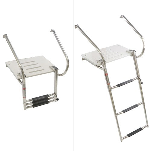 Solid Spare 3-step stainless steel ship ladder with platform Marine with Telescoping US