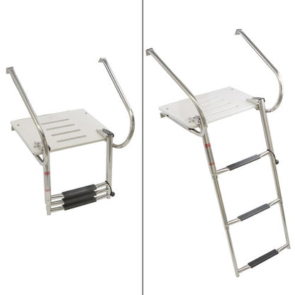 Solid Spare 3-step stainless steel ship ladder with platform Marine with Telescoping US