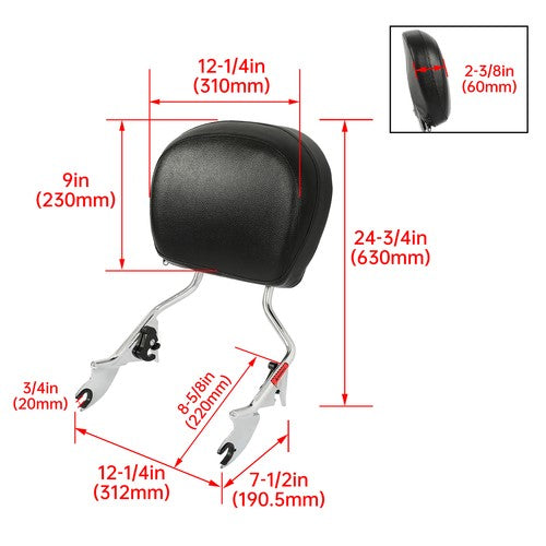 Solid Spare Detachable Backrest Sissy Bar For Harley Davidson Touring Street Glide 2009-2026