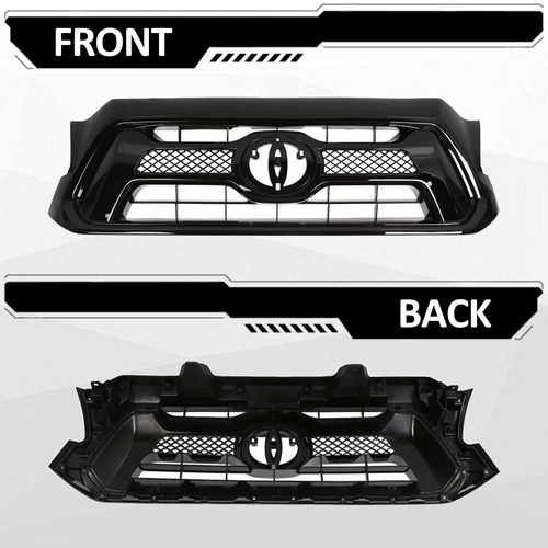 For 2012 2013 2014 2015 Toyota Tacoma Front Bumper Gloss Black Grille Grill