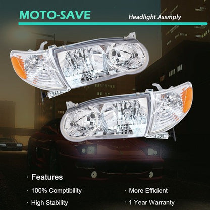 Solid Spare For Toyota Corolla 2001-2002 Headlights Headlamp w/Corner Signal Lamp Pair