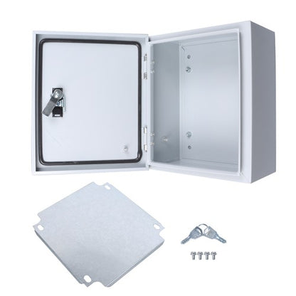 Solid Spare 12x10x6" NEMA 4X Steel Electrical Box, IP56 Waterproof Lockable w/Mounting Plate