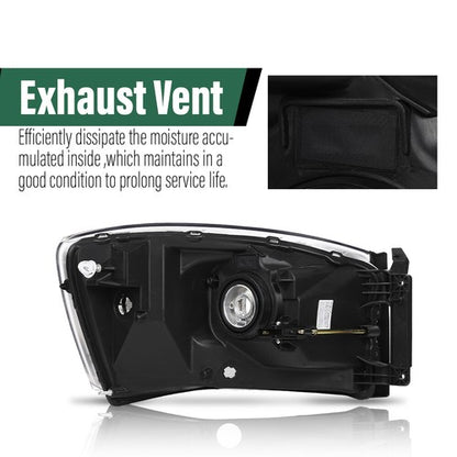 Solid Spare Fit For 2006-2008 Dodge Ram 1500/2006-09 Ram 2500 3500 Amber Chrome Headlights