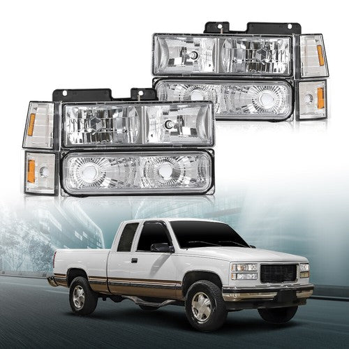 Solid Spare Fit For 1994-1998 GMC C10 C/K Sierra Headlights+Bumper Corner Lights Replacement