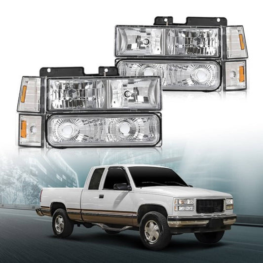 Solid Spare Fit For 1994-1998 GMC C10 C/K Sierra Headlights+Bumper Corner Lights Replacement
