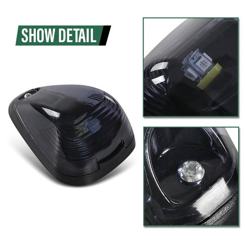 Solid Spare Black Smoked Cab Roof Marker Running Lamps w/ White LED Lights For Truck SUV RV