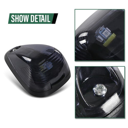Solid Spare Black Smoked Cab Roof Marker Running Lamps w/ White LED Lights For Truck SUV RV