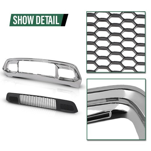 Solid Spare Front Lower Grille & Bumper Grill Bezel Chrome Fit For 17-22 Jeep Grand Cherokee