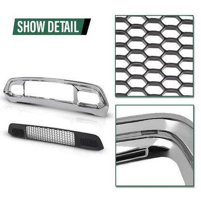 Solid Spare Front Lower Grille & Bumper Grill Bezel Chrome Fit For 17-22 Jeep Grand Cherokee