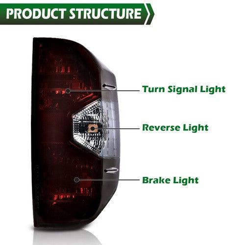 Solid Spare Fit For 14-21 Toyota Tundra Smoke Rear Tail Lights Brake Lamps Assembly Pair