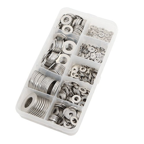 Solid Spare Flat Washer 304 Stainless Steel Washers Assortment Set Value Kit 600 Pieces Set