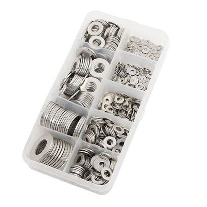 Solid Spare Flat Washer 304 Stainless Steel Washers Assortment Set Value Kit 600 Pieces Set
