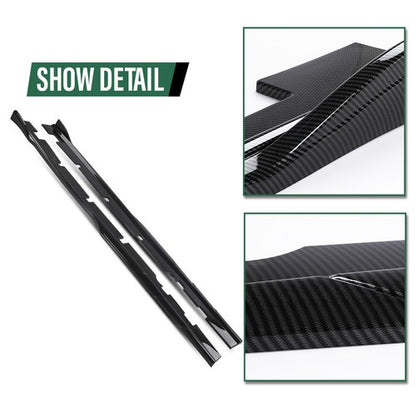 Solid Spare Body Kit Carbon Look Side Skirts Rocker Panel Fit For 15-23 Charger Widebody