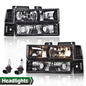 Solid Spare Fit For 1994-1998 GMC C10 C/K Sierra Clear Corner Black Headlights Bumper Lamps