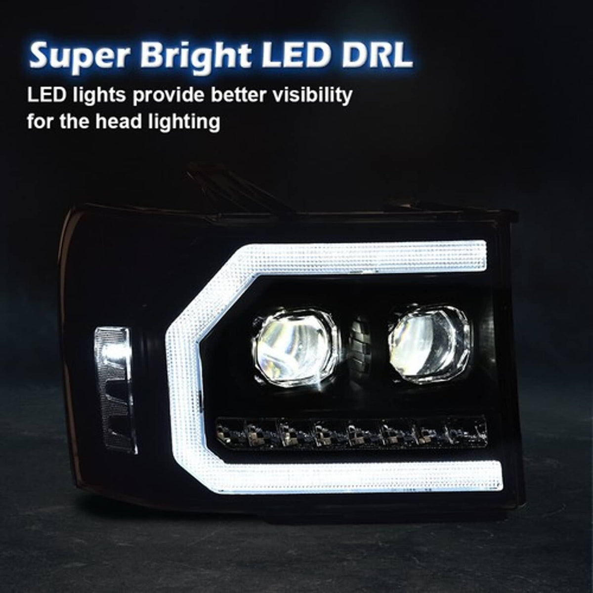 Solid Spare Fit For 07-2013 GMC Sierra 1500 2500HD 3500HD LED DRL Projector Headlight Black