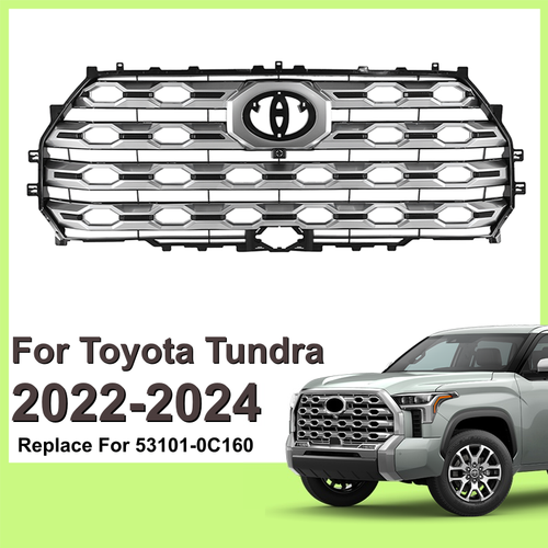 Fit Toyota Tundra 2022-2024 Platinum Brushed Satin Aluminum Front Upper Grille