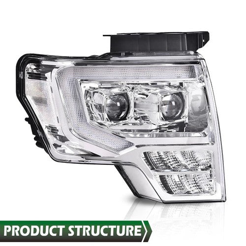 Solid Spare Fit For 2009-2014 Ford F150 Double LED DRL Projector Headlights Headlamps Pair