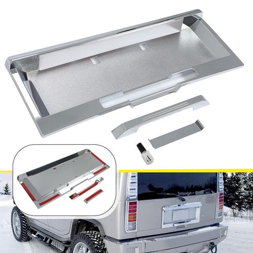 Solid Spare Rear License Plate Trim Cover Frame For 2003-2005 HUMMER H2 SUV Chrome W/Holes