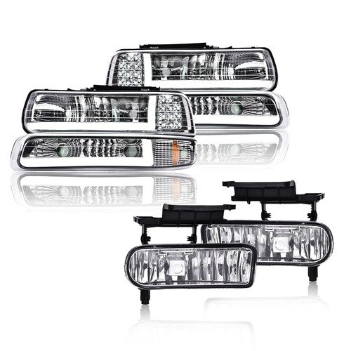 Solid Spare Fit For 99-02 Silverado/00-06 Suburban LED DRL Headlights+Fog Lights Chrome