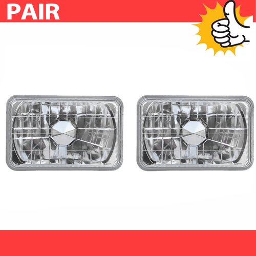 4x6" Inch Clear Glass Lens Diamond Cut Chrome Crystal Semi Sealed Beam Headlight