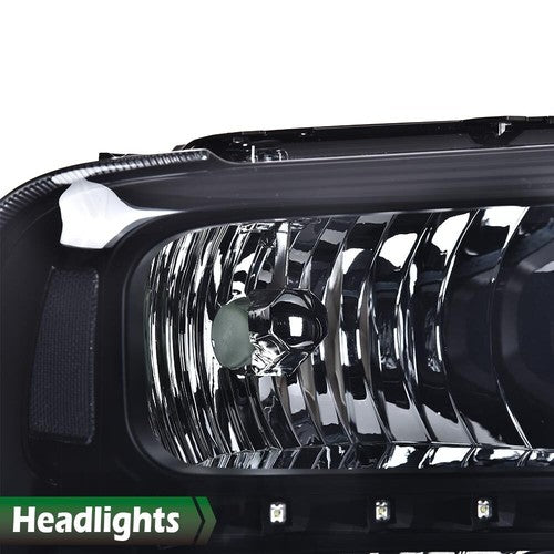 Solid Spare Fit For 2005-2007 F250 F350 F450 Super Duty LED DRL Black Clear Headlights Lamps
