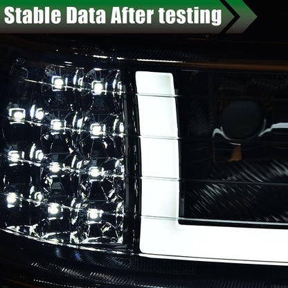 Solid Spare Smoke Lens LED DRL Headlights Fit For 99-02 Chevy Silverado/00-06 Suburban Tahoe